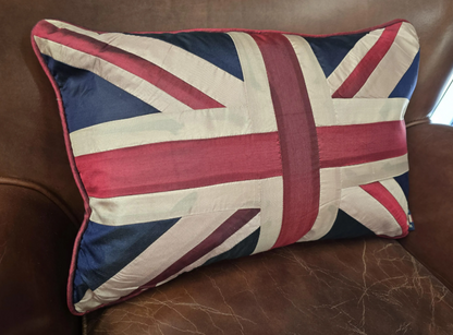 Silk Union Jack Cushion | Rectangular British Patriotic Pillow | 46cm x 30cm