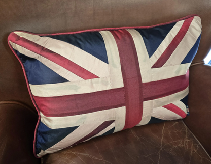 Silk Union Jack Cushion | Rectangular British Patriotic Pillow | 46cm x 30cm