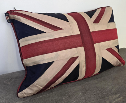 Silk Union Jack Cushion | Rectangular British Patriotic Pillow | 46cm x 30cm