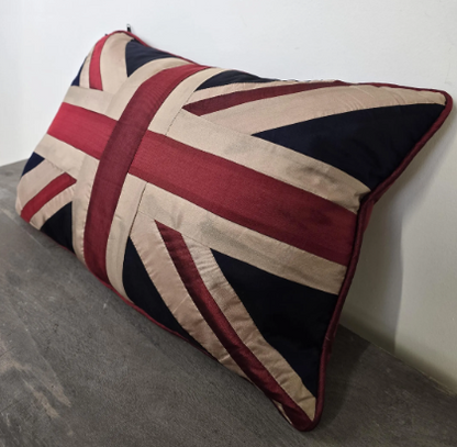 Silk Union Jack Cushion | Rectangular British Patriotic Pillow | 46cm x 30cm