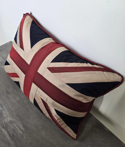 Silk Union Jack Cushion | Rectangular British Patriotic Pillow | 46cm x 30cm