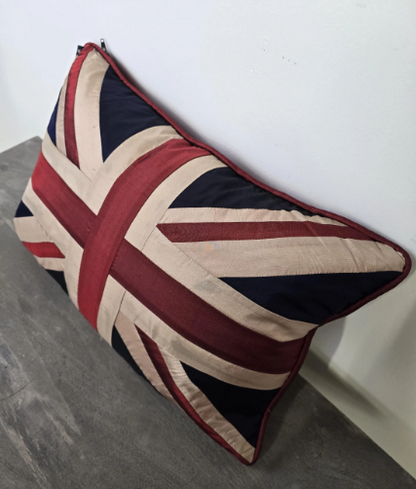 Silk Union Jack Cushion | Rectangular British Patriotic Pillow | 46cm x 30cm