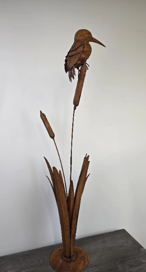 Rusty Bird on Reed | Handcrafted Garden Sculpture