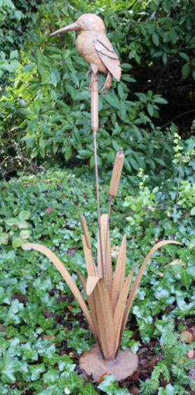 Rusty Bird on Reed | Handcrafted Garden Sculpture