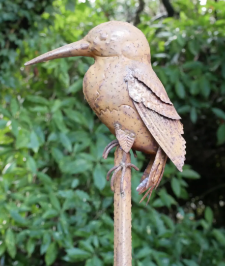 Rusty Bird on Reed | Handcrafted Garden Sculpture