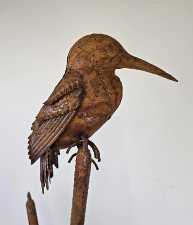 Rusty Bird on Reed | Handcrafted Garden Sculpture