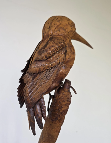 Rusty Bird on Reed | Handcrafted Garden Sculpture