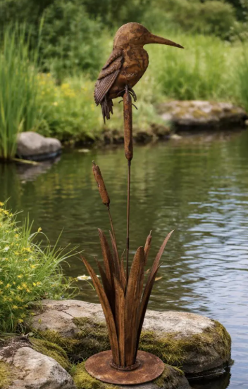 Rusty Bird on Reed | Handcrafted Garden Sculpture