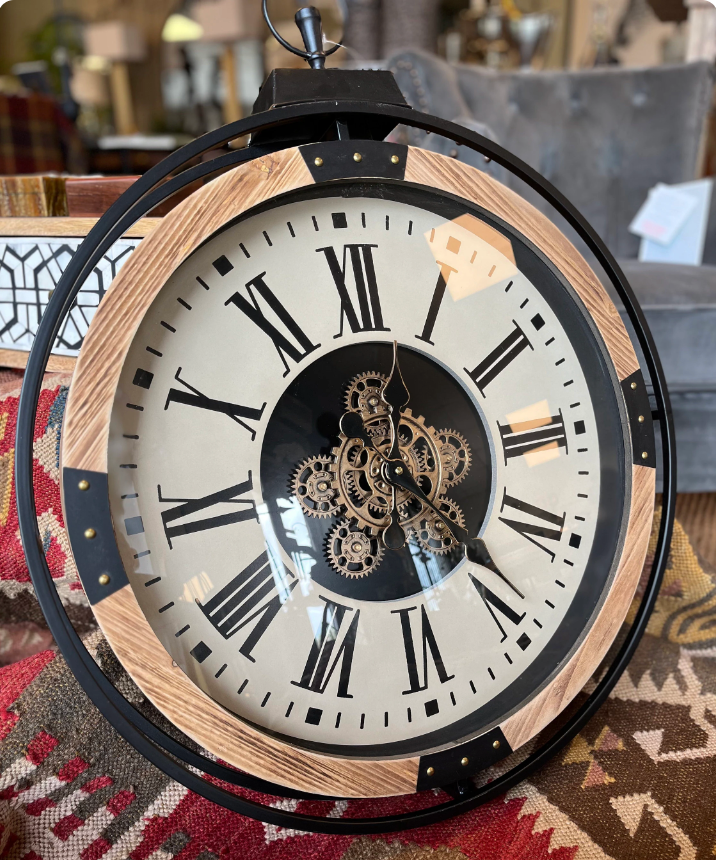 Large Wall Clock with White Face and Roman Numerals - 74cm Metal & Wood