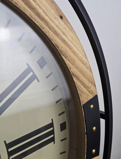 Large Wall Clock with White Face and Roman Numerals - 74cm Metal & Wood
