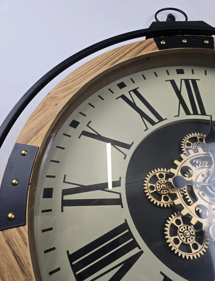Large Wall Clock with White Face and Roman Numerals - 74cm Metal & Wood