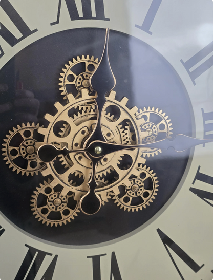 Large Wall Clock with White Face and Roman Numerals - 74cm Metal & Wood