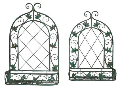 Pair of Decorative Metal Wall Planters – Deep Green, Indoor & Outdoor