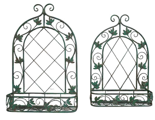 Pair of Decorative Metal Wall Planters – Deep Green, Indoor & Outdoor