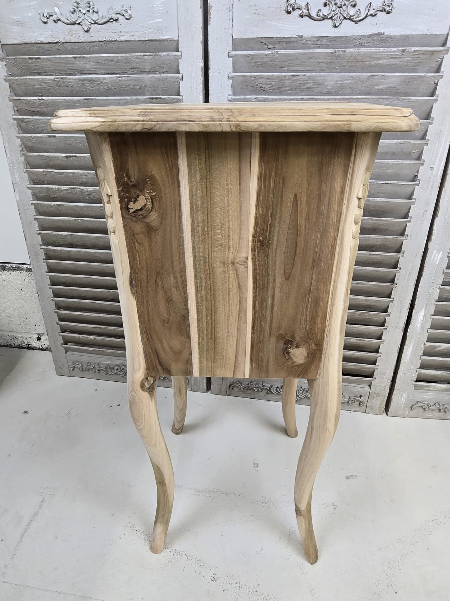 Raw Teak medium 72cm bedside table with three drawers