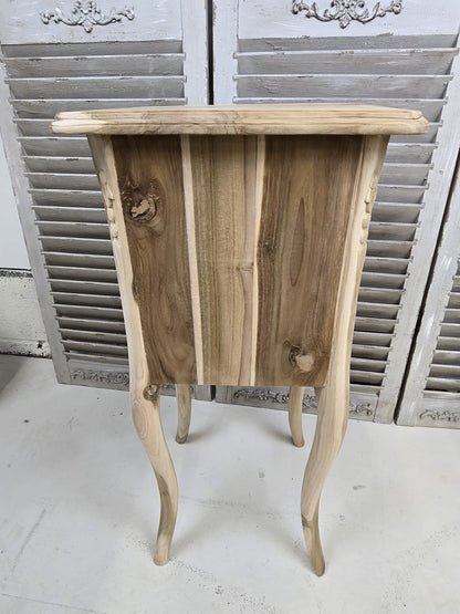 Raw Teak medium 72cm bedside table with three drawers