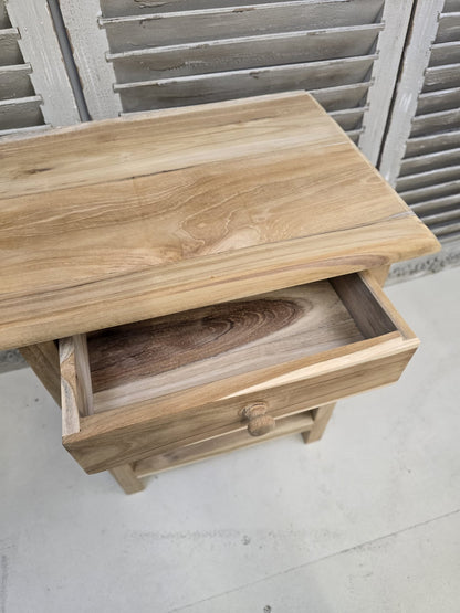 Raw teak Bedside cabinet with single drawer