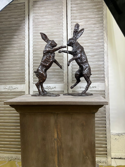 Bronze Boxing hare pair