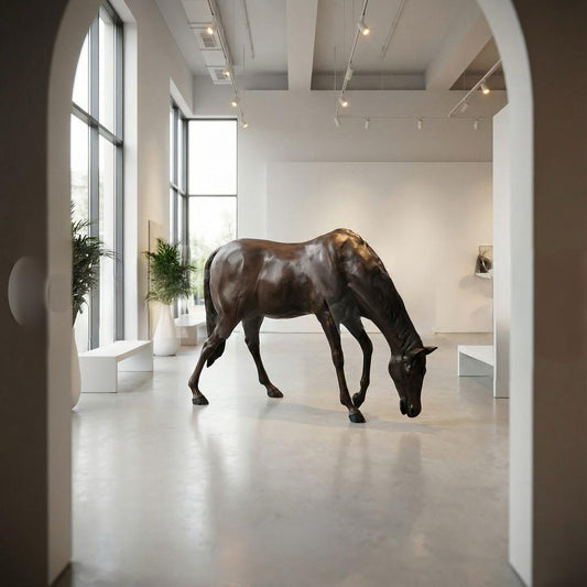 Life-Size Bronze Horse Sculpture - Grazing Stallion