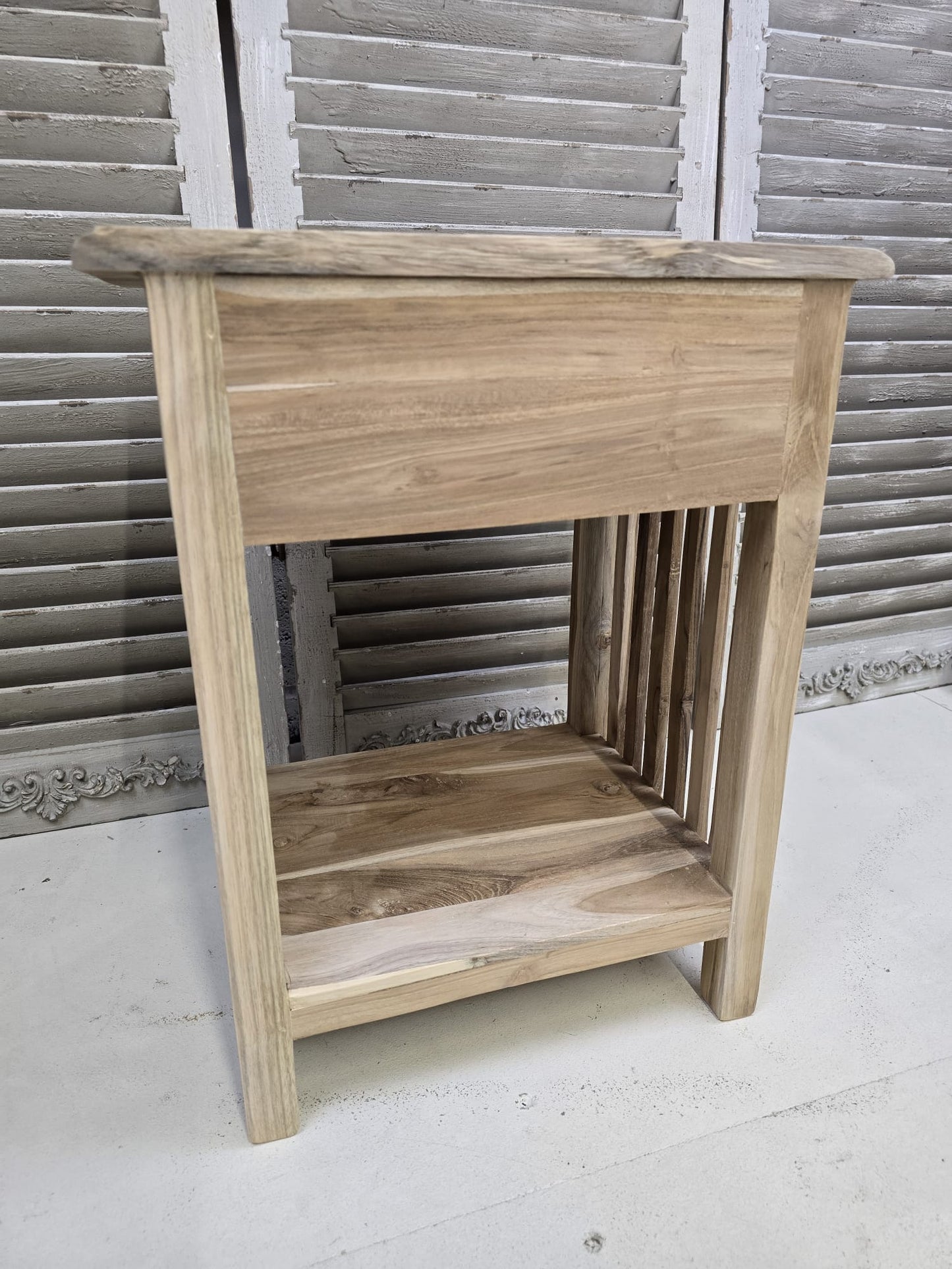Raw teak Bedside cabinet with single drawer