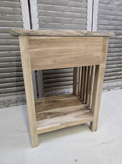 Raw teak Bedside cabinet with single drawer