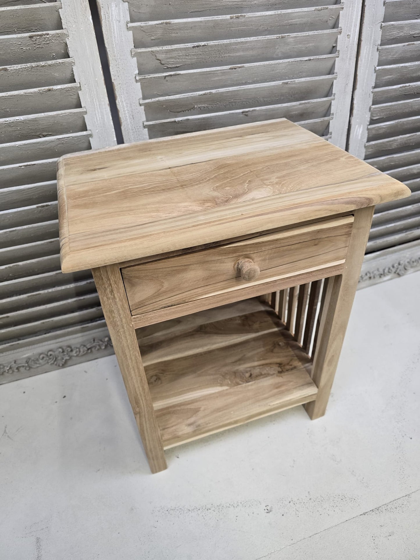 Raw teak Bedside cabinet with single drawer