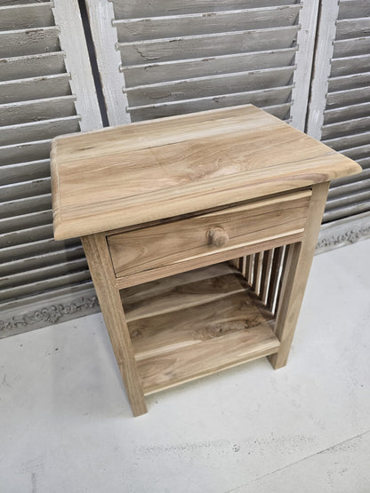Raw teak Bedside cabinet with single drawer