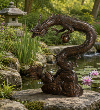 Bronze Oriental Dragon Water Feature - Lost Wax Sculpture 90cm