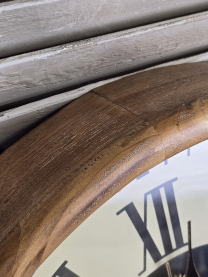 Wooden Surround Wall Clock with Roman Numerals & Moving Cogs - 50cm