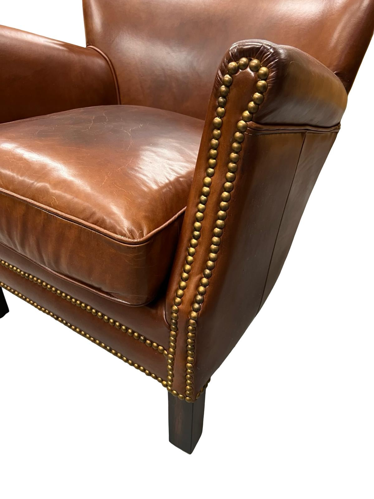 Classic Leather Gentlemen's Armchair with Brass Stud Detail