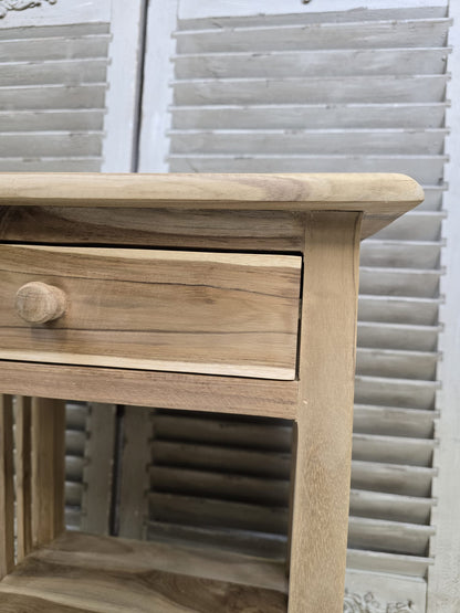 Raw teak Bedside cabinet with single drawer