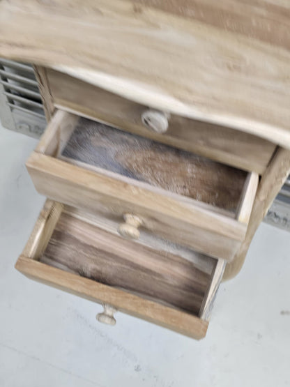 Raw Teak medium 72cm bedside table with three drawers