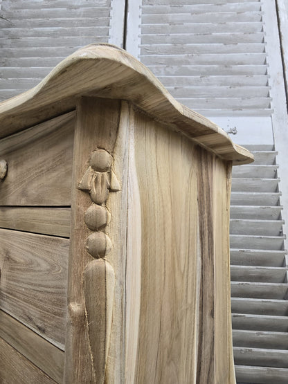 Raw Teak medium 72cm bedside table with three drawers