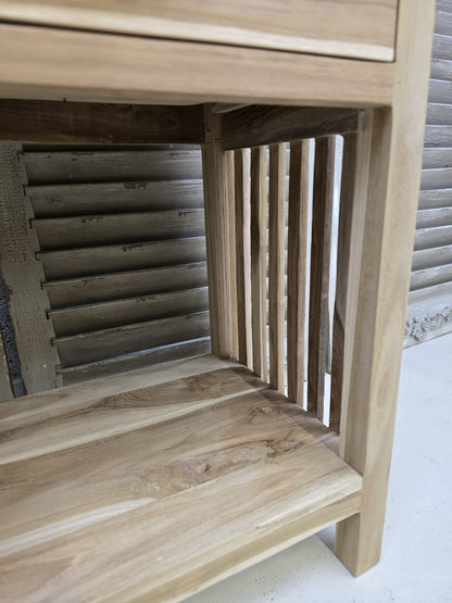 Raw teak Bedside cabinet with single drawer