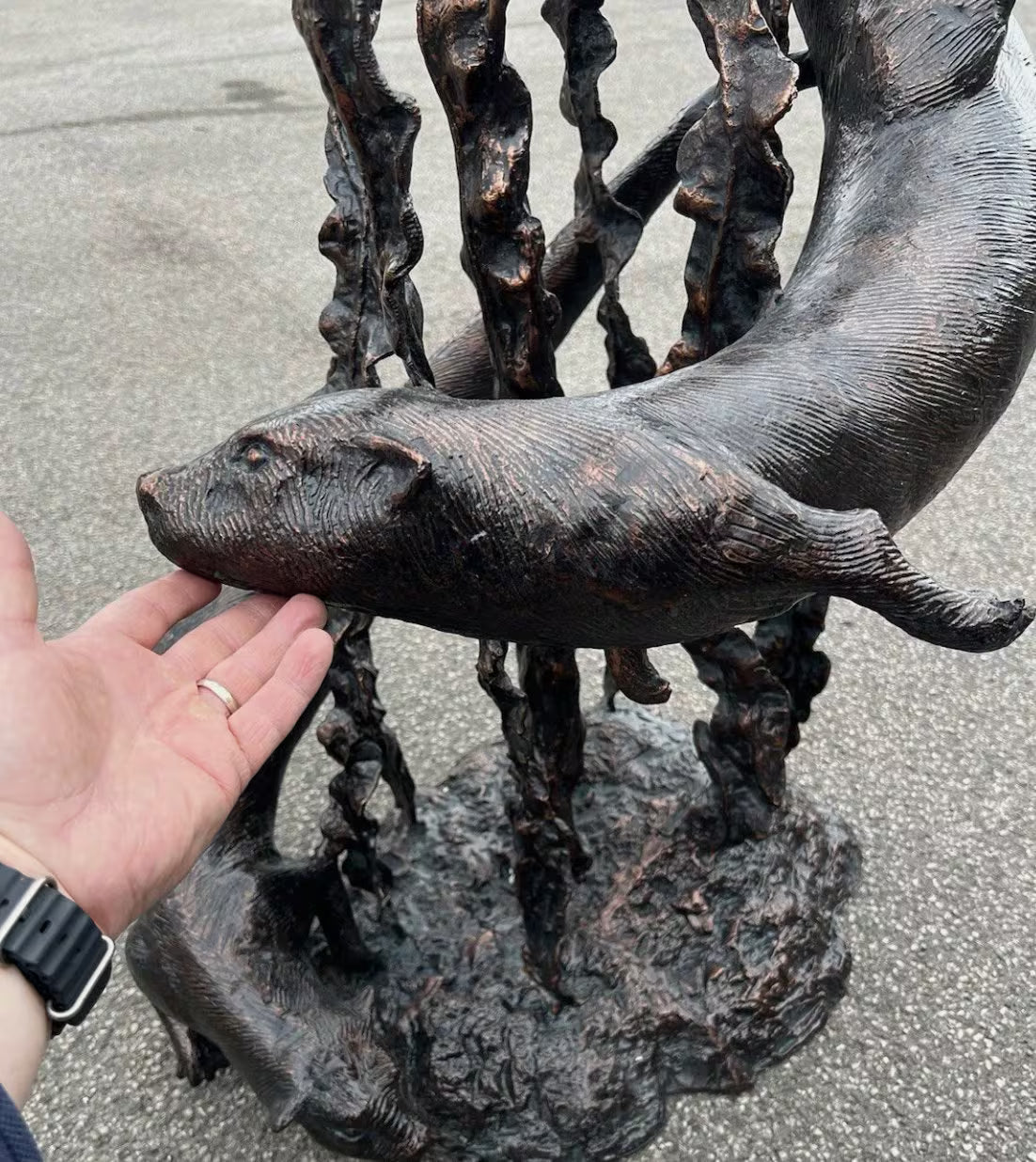 Bronze Swimming Otters Fountain Feature | Lost Wax Cast | Garden Water Sculpture