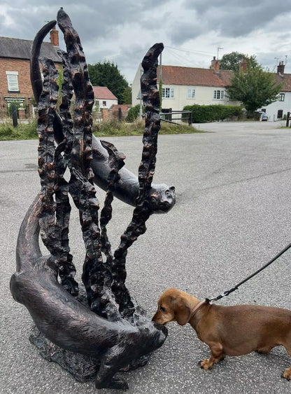 Bronze Swimming Otters Fountain Feature | Lost Wax Cast | Garden Water Sculpture