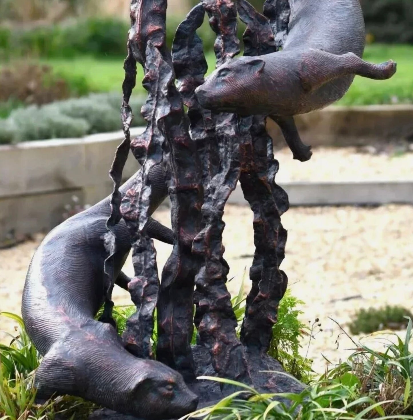 Bronze Swimming Otters Fountain Feature | Lost Wax Cast | Garden Water Sculpture