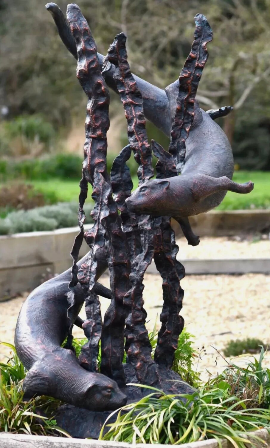 Bronze Swimming Otters Fountain Feature | Lost Wax Cast | Garden Water Sculpture