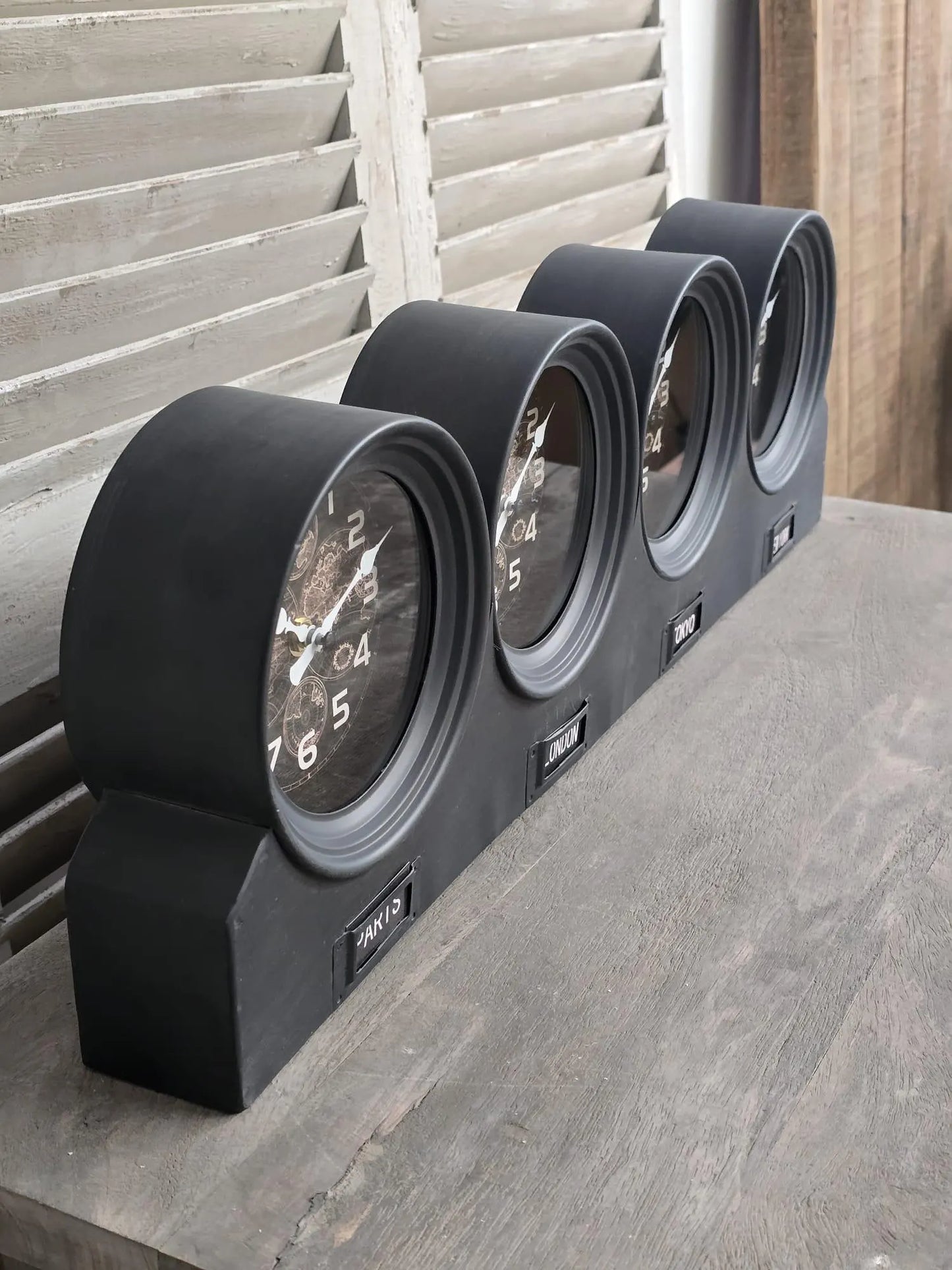 Four Time Zone Mantle Clock | Metal | Glass Faces | Desk & Mantelpiece