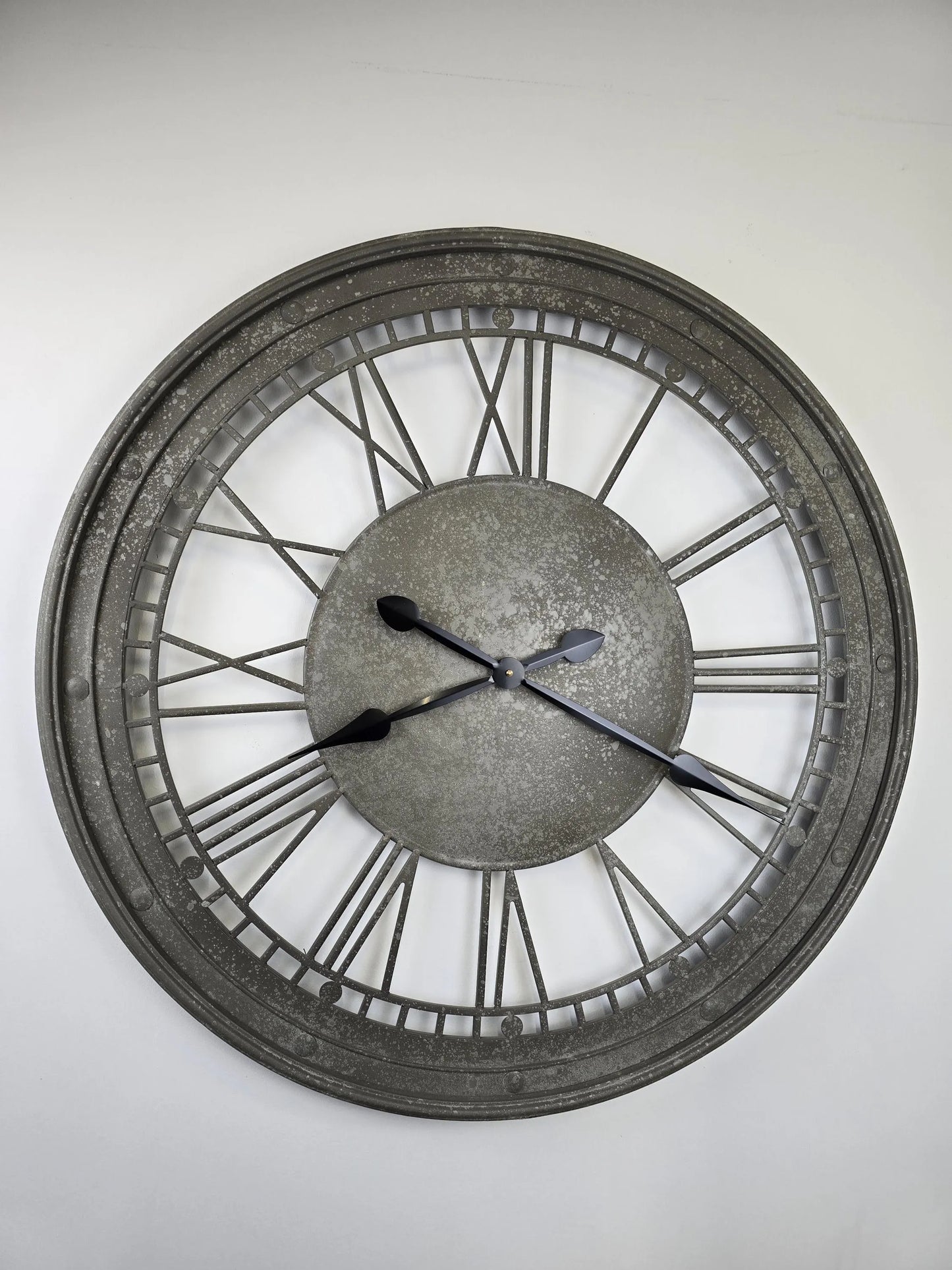 Grey Metal Wall Clock | Roman Numerals | 81cm | Indoor & Outdoor