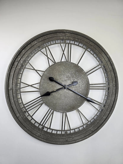 Grey Metal Wall Clock | Roman Numerals | 81cm | Indoor & Outdoor