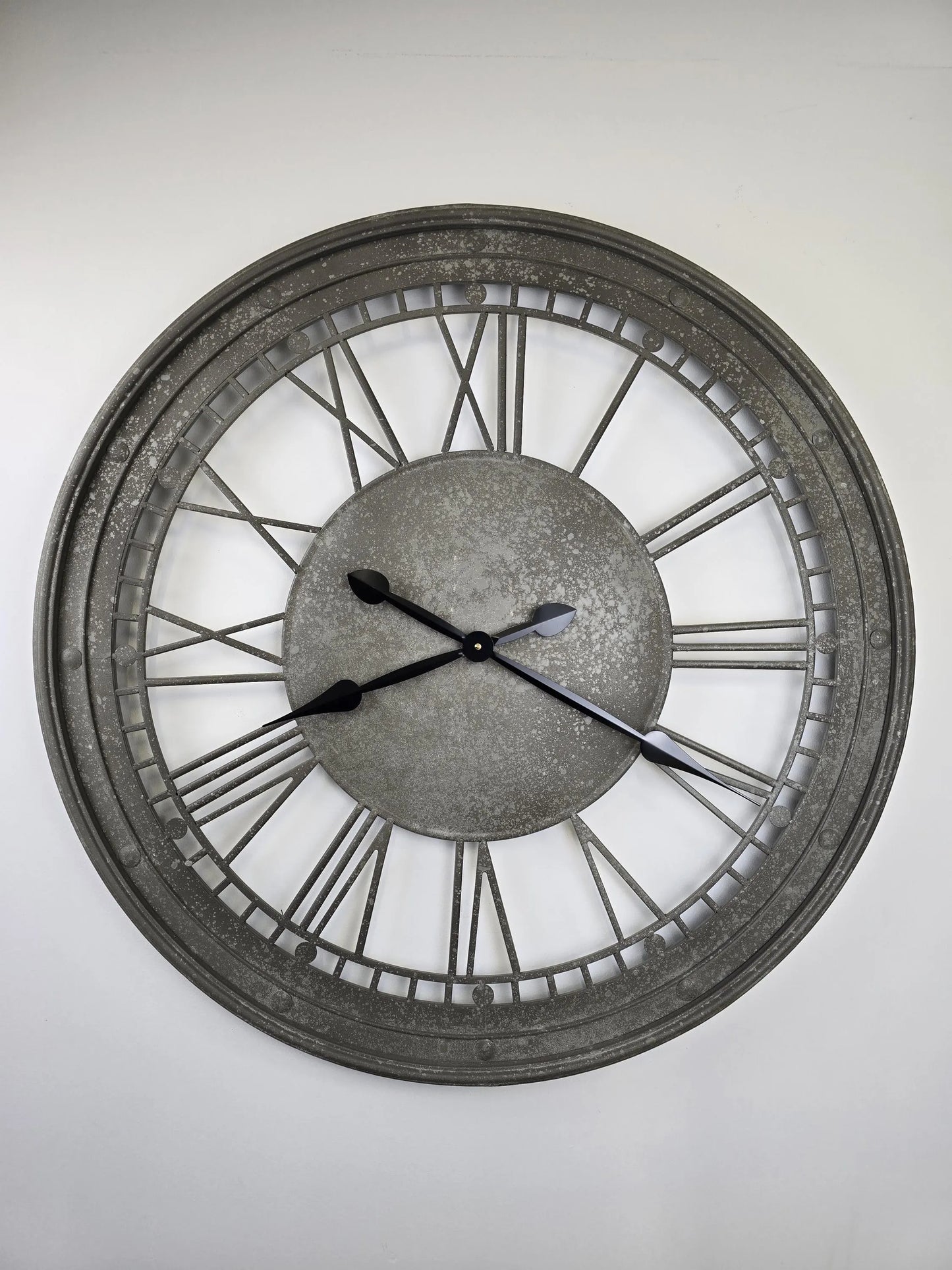 Grey Metal Wall Clock | Roman Numerals | 81cm | Indoor & Outdoor