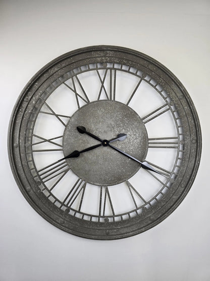 Grey Metal Wall Clock | Roman Numerals | 81cm | Indoor & Outdoor