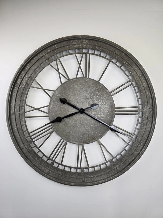 Grey Metal Wall Clock | Roman Numerals | 81cm | Indoor & Outdoor