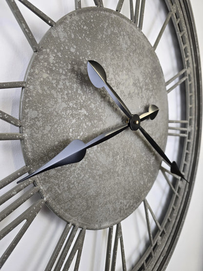 Grey Metal Wall Clock | Roman Numerals | 81cm | Indoor & Outdoor