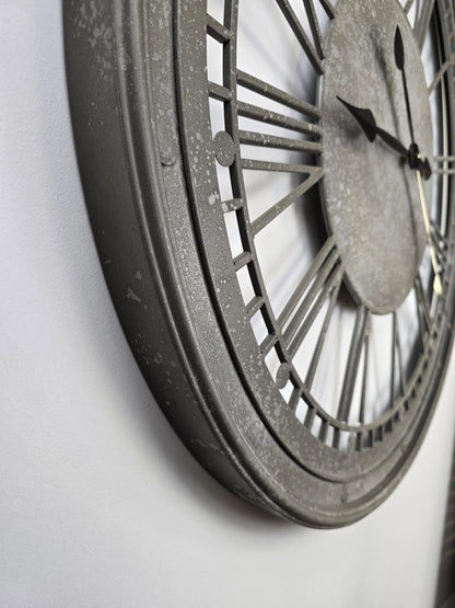 Grey Metal Wall Clock | Roman Numerals | 81cm | Indoor & Outdoor