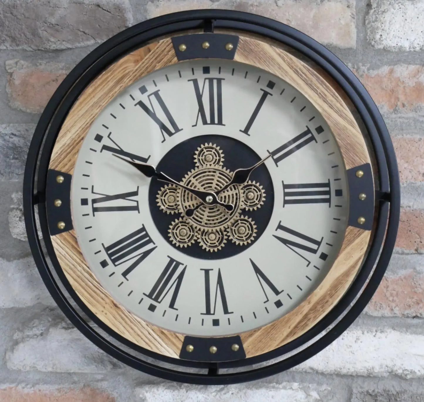 Small Wall Clock with White Face and Roman Numerals - 40cm Metal & Wood