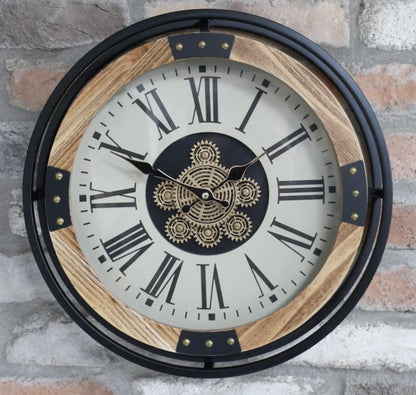 Small Wall Clock with White Face and Roman Numerals - 40cm Metal & Wood