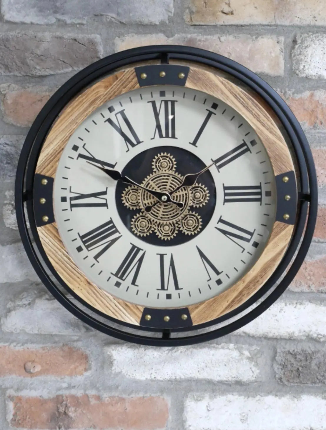 Small Wall Clock with White Face and Roman Numerals - 40cm Metal & Wood