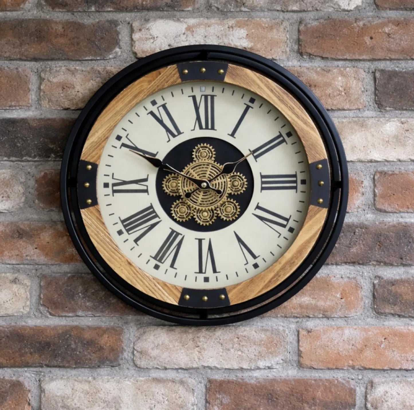 Small Wall Clock with White Face and Roman Numerals - 40cm Metal & Wood